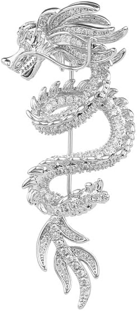 14K Gold Dragon Brooch with Moissanite