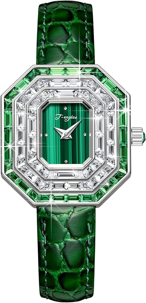 T-ENGINE Women wrist Watch with Green Zirconia